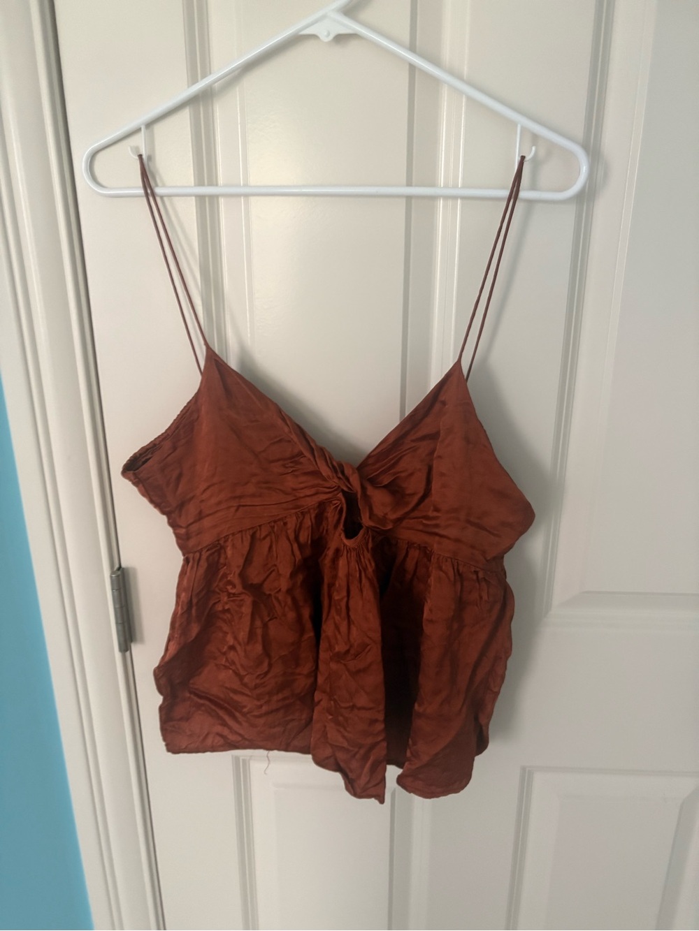 Topshop Rust Orange Satin Tie-Front Camisole